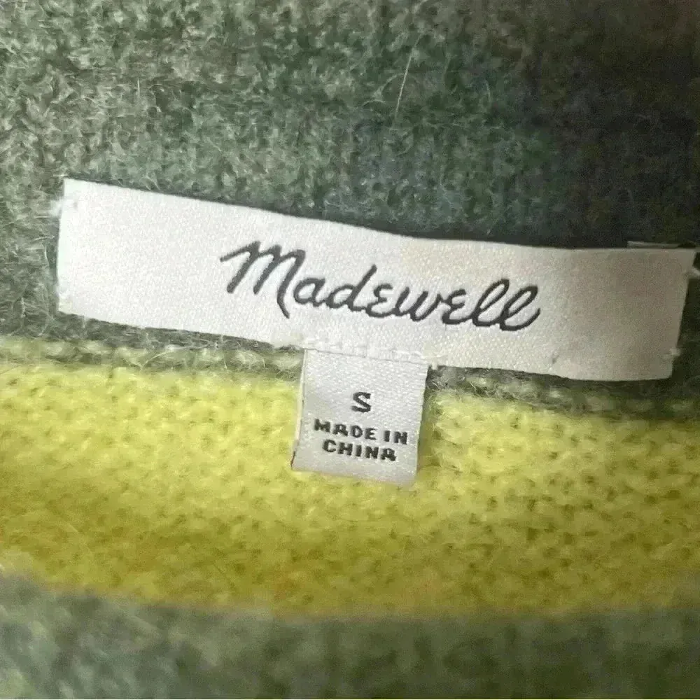 Madewell Striped Fulton Sweater Small Wool Alpaca Green/Yellow Stripe - Image 5