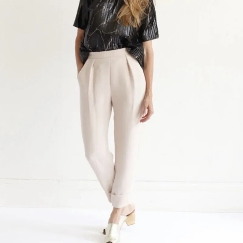 Rachel Comey Westside Cream Pleated Tapered Cuffed Georgette Dress Pants Size 0 - Image 2