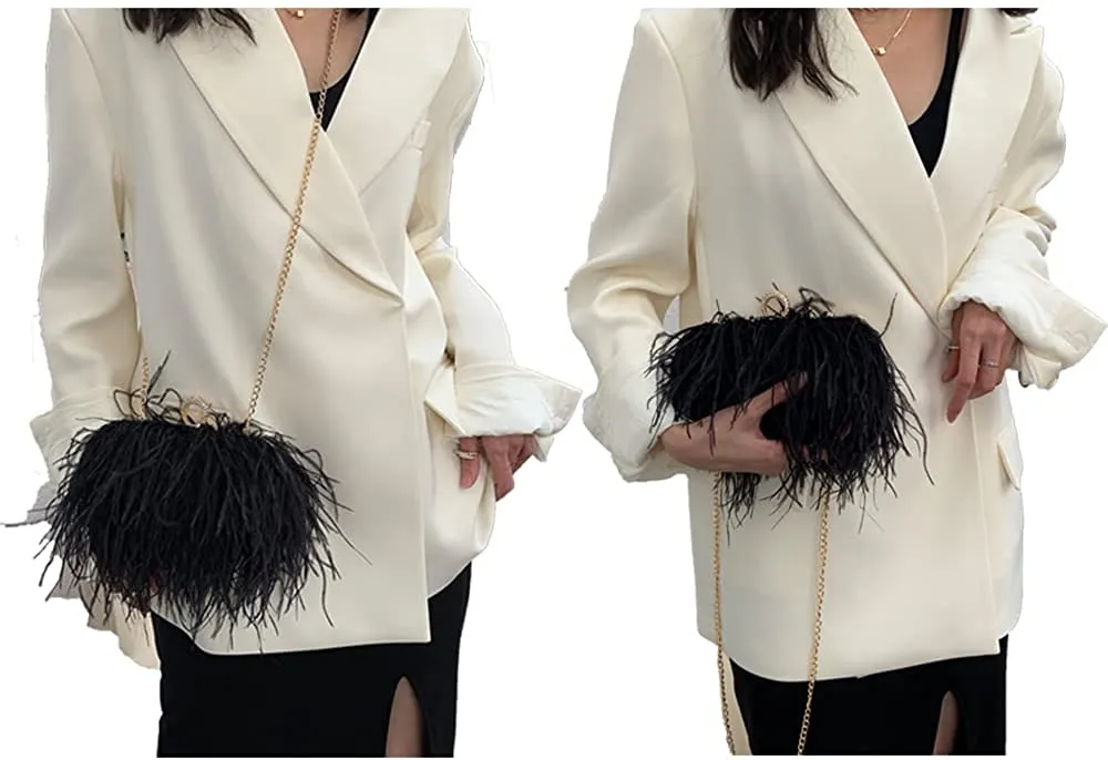Women Real Natural Ostrich Feather Evening Bags Purses Clutch Vintage Banquet Handbag - Image 6