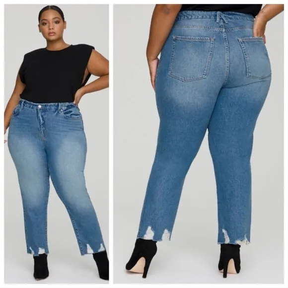 Good American Jagged Hem Jeans Straight Leg Jeans Plus Size 18 - Image 2