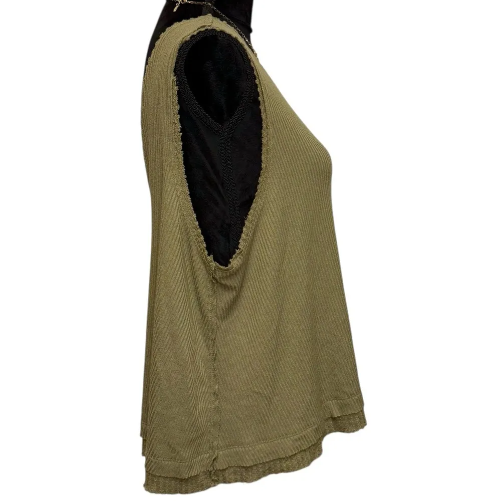 Free People We the Free Willow Ribbed Tank Top Green Raw Trim Edges Size Medium - Image 5
