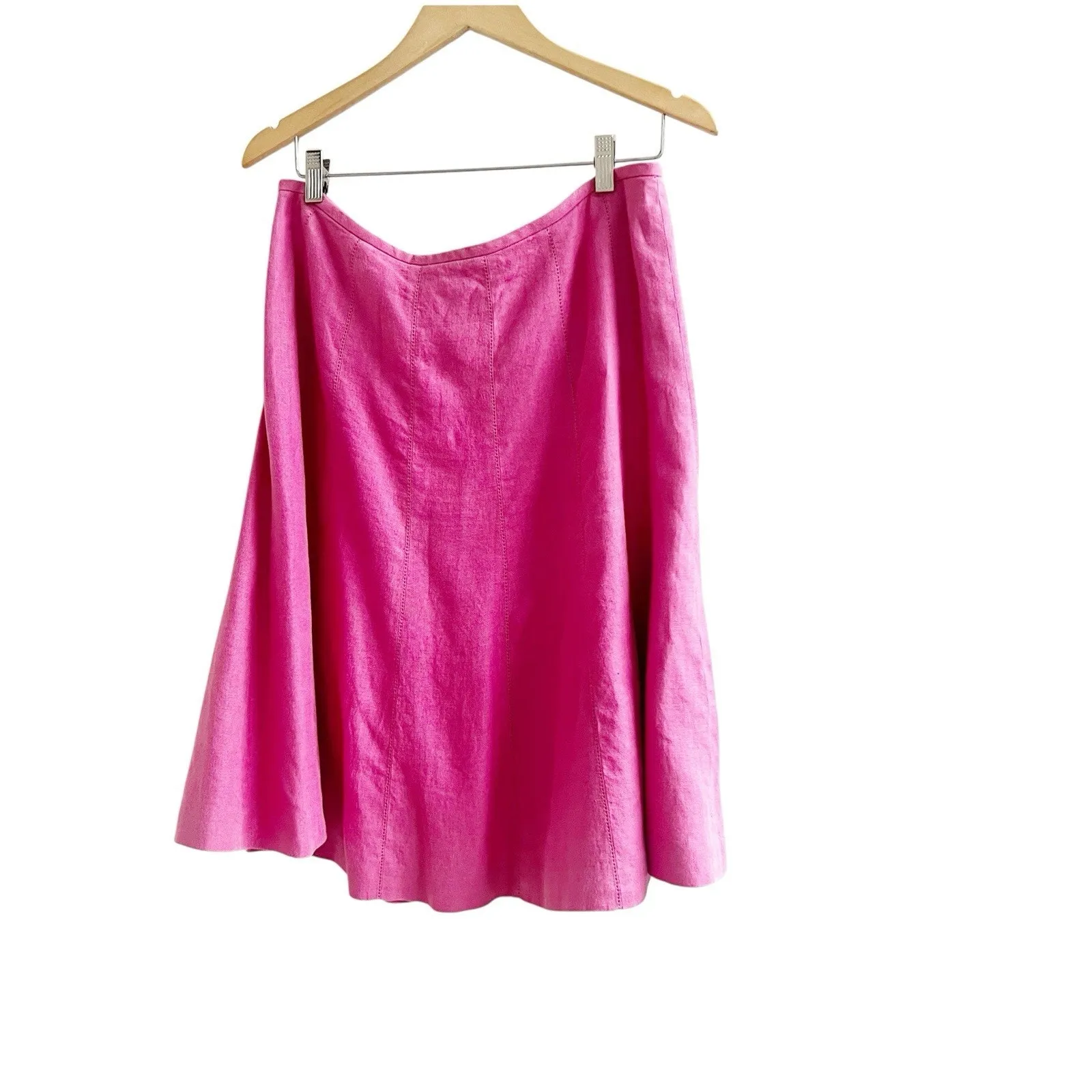 Talbots Pure Irish Linen Aline Skirt Women 12 Pink Stitching Side Zip Lined Boho - Image 2