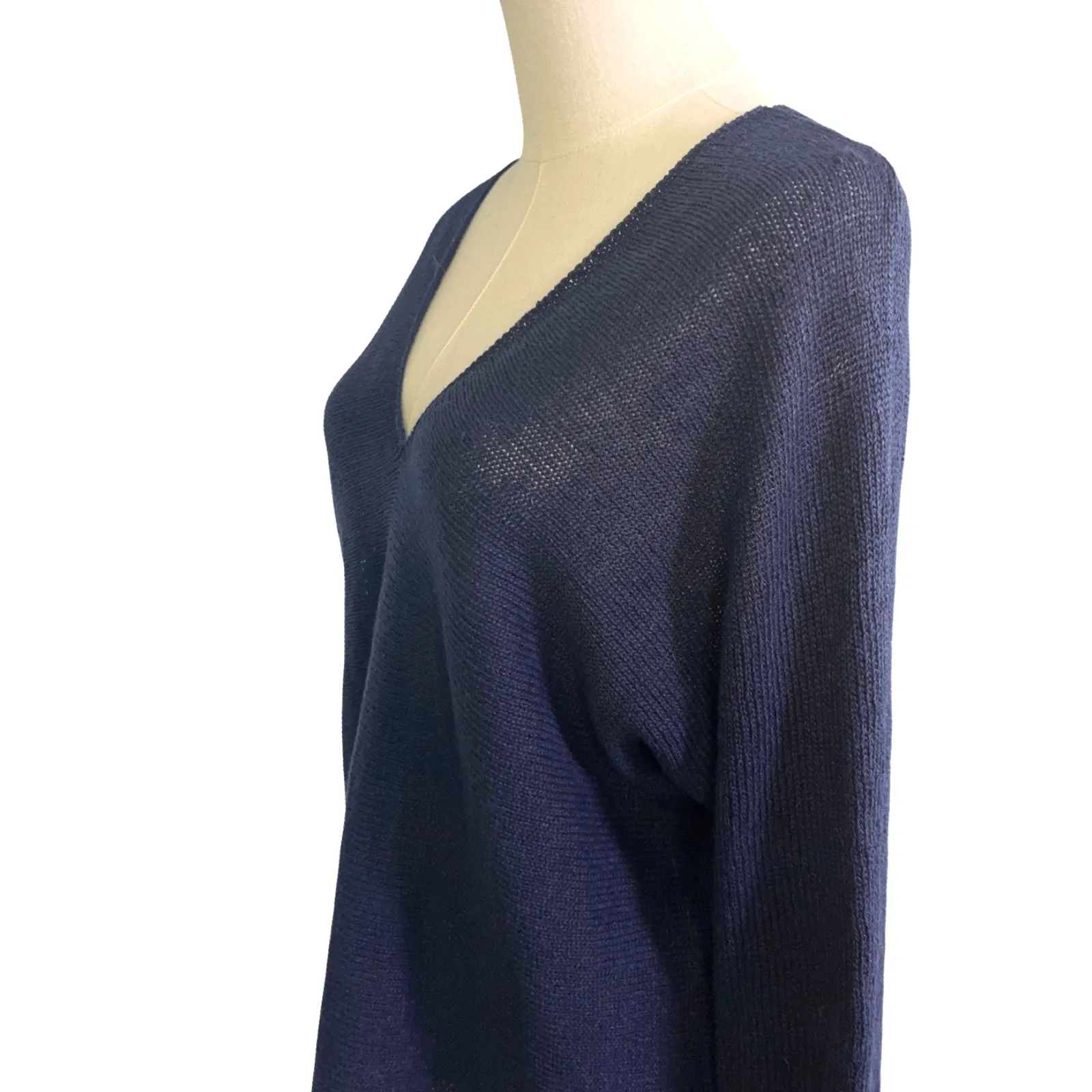 Vince 100% Linen V Neck/Back Sweater Navy Blue Lightweight Knit Size Large - Image 8