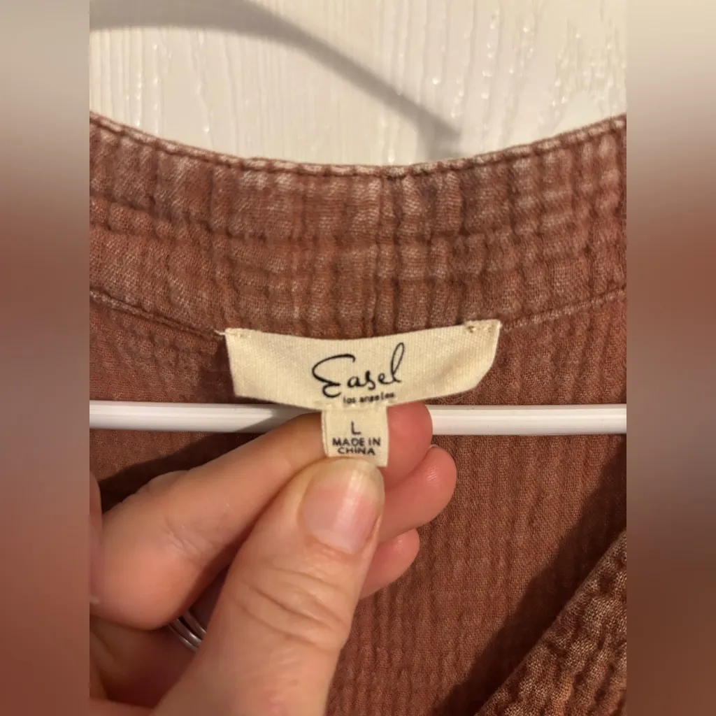 Easel Mineral washed Colton Gauze terracotta midi dress Lg - Image 3