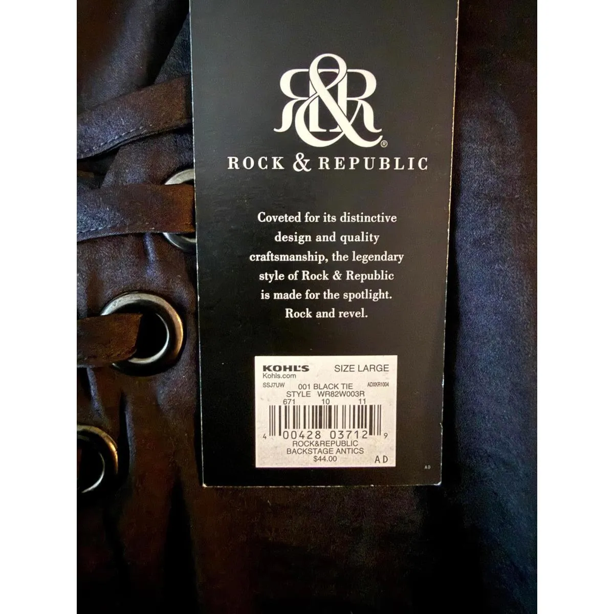 New Rock & Republic Women's Blouse Large Black Lace Up Grommets Sleeveless - Image 7