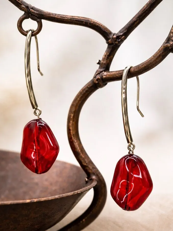 Sterling Silver Red Murano-Style Glass Drop Earrings | Artisan Dangle - Image 1