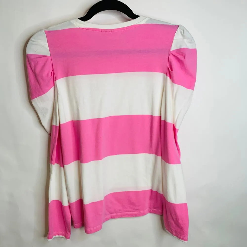 Charter Club Pink Cream Stripe Puff Long Sleeve T Shirt Sz XS - Image 2