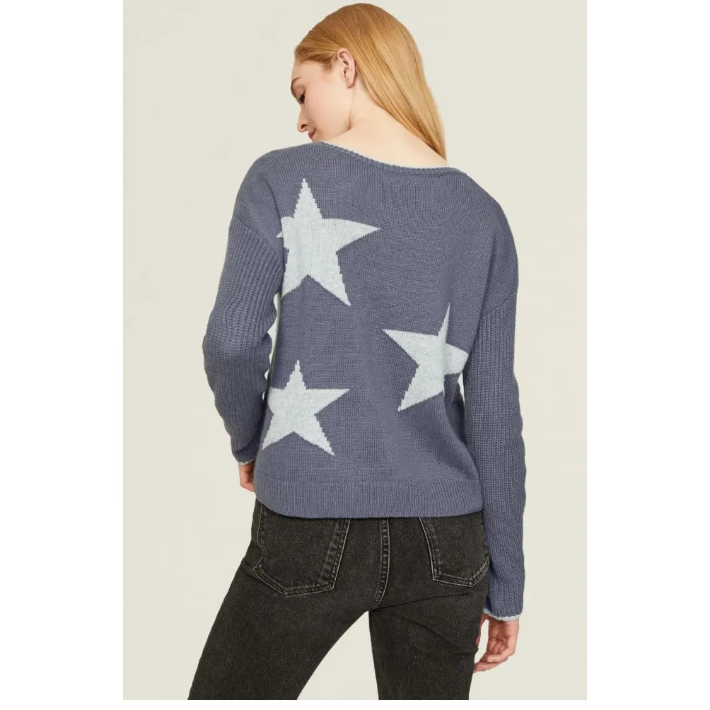 Splendid Sweater Womens Small Blue Francis Star Knit Pullover Wool Blend‎ - Image 4