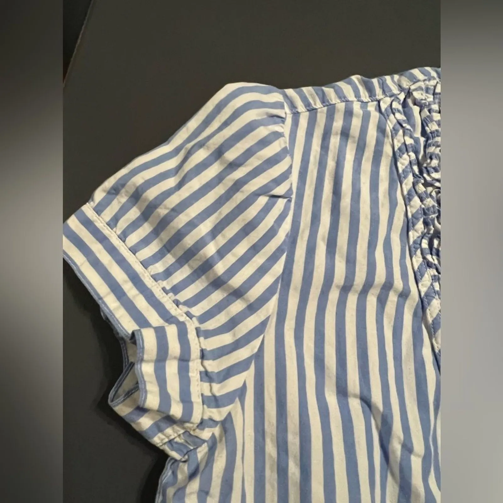 Tommy Hilfiger Ruffled Button-down Blouse White Blue Sz S - Image 6