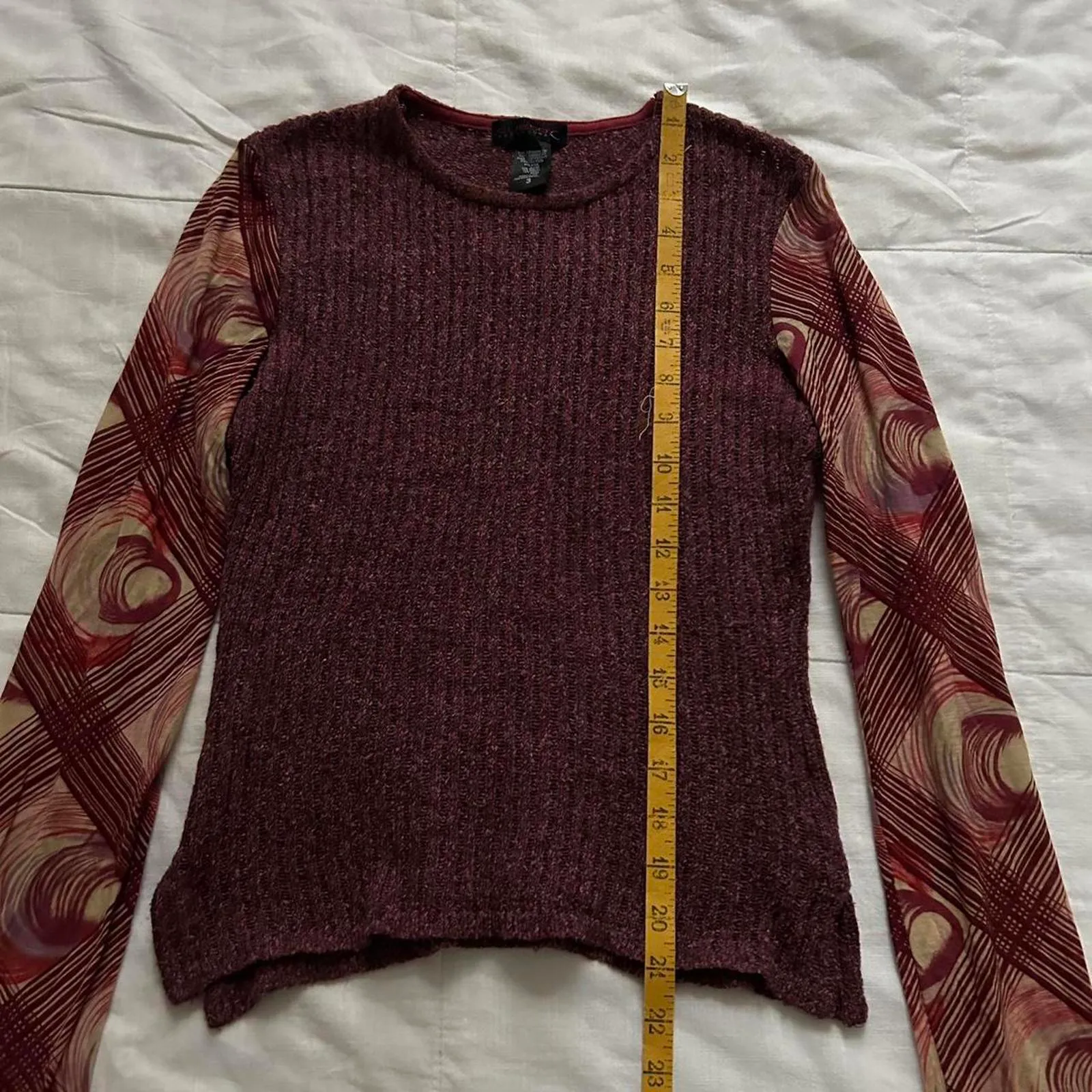 Custo Barcelona Burgundy red long sleeve top metallic sweater knit body Size 3 - Image 5