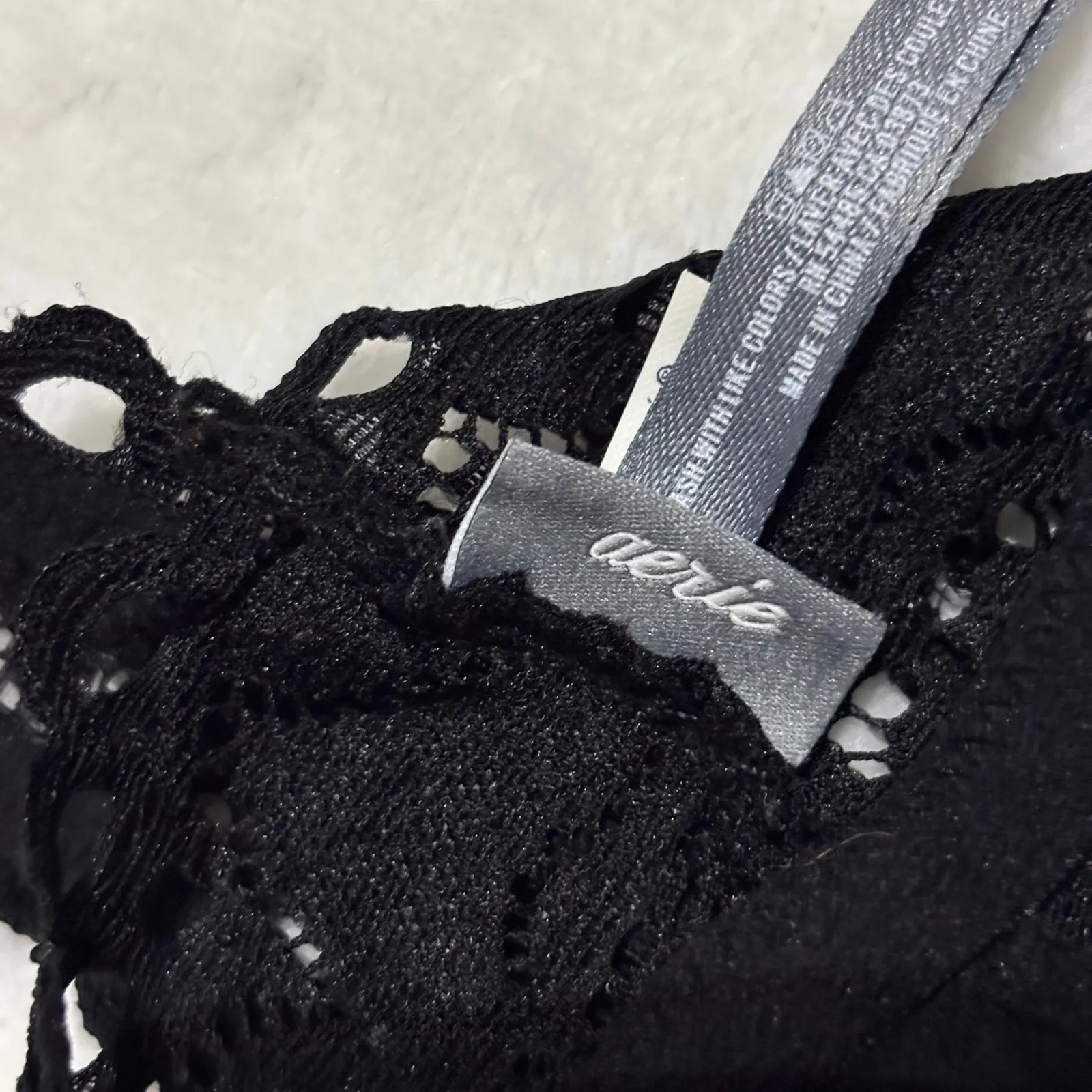 Aerie Black Crochet Floral Lace Halter Bralette Bra Whimsigoth Festival Large - Image 5