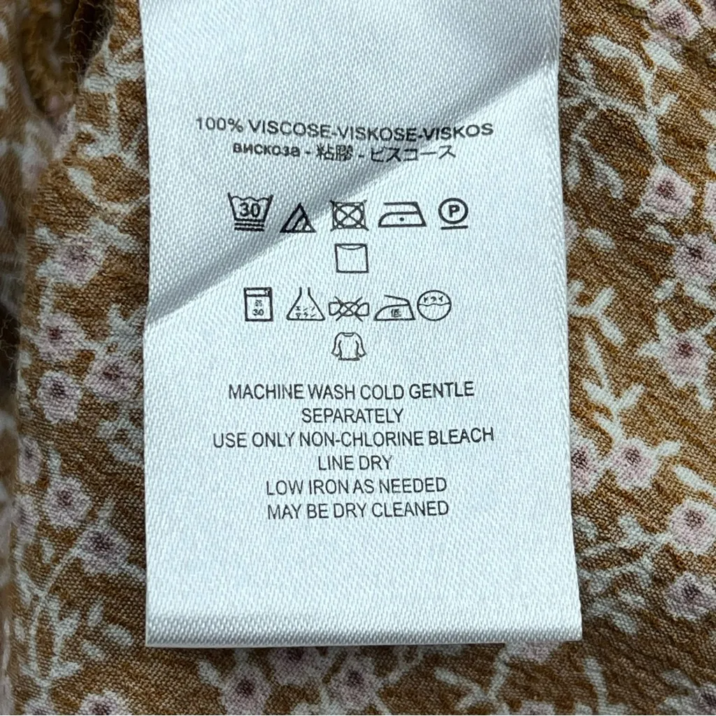 Free‎ People Floral Clara Mini Dress Tunic Top Womens Medium Brown Pink White - Image 4