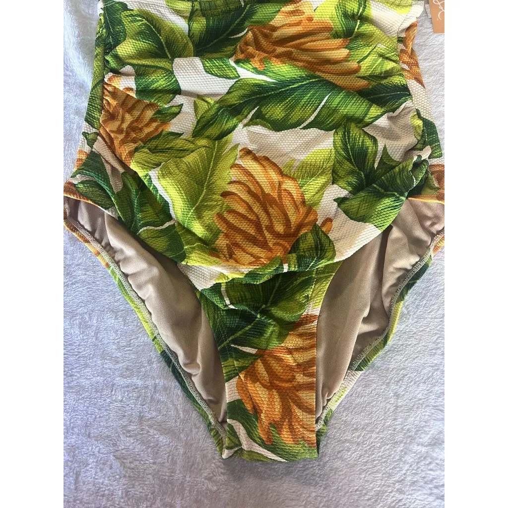 Women's Banana Print Pique Bandeau Full Coverage One Piece Swimsuit‎ Kona Sol XL - Image 8