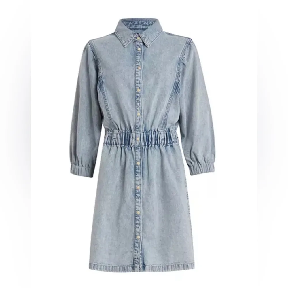 ALLSAINTS Osa Light Wash Denim Mini Shirt Dress Long Sleeve Washed Blue US 12 XL - Image 6