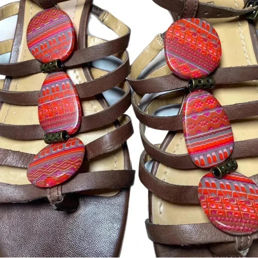 VALLETTA Genuine Leather Boho Wedge Sandals Summer Shoes Womens 6.5 - Image 3
