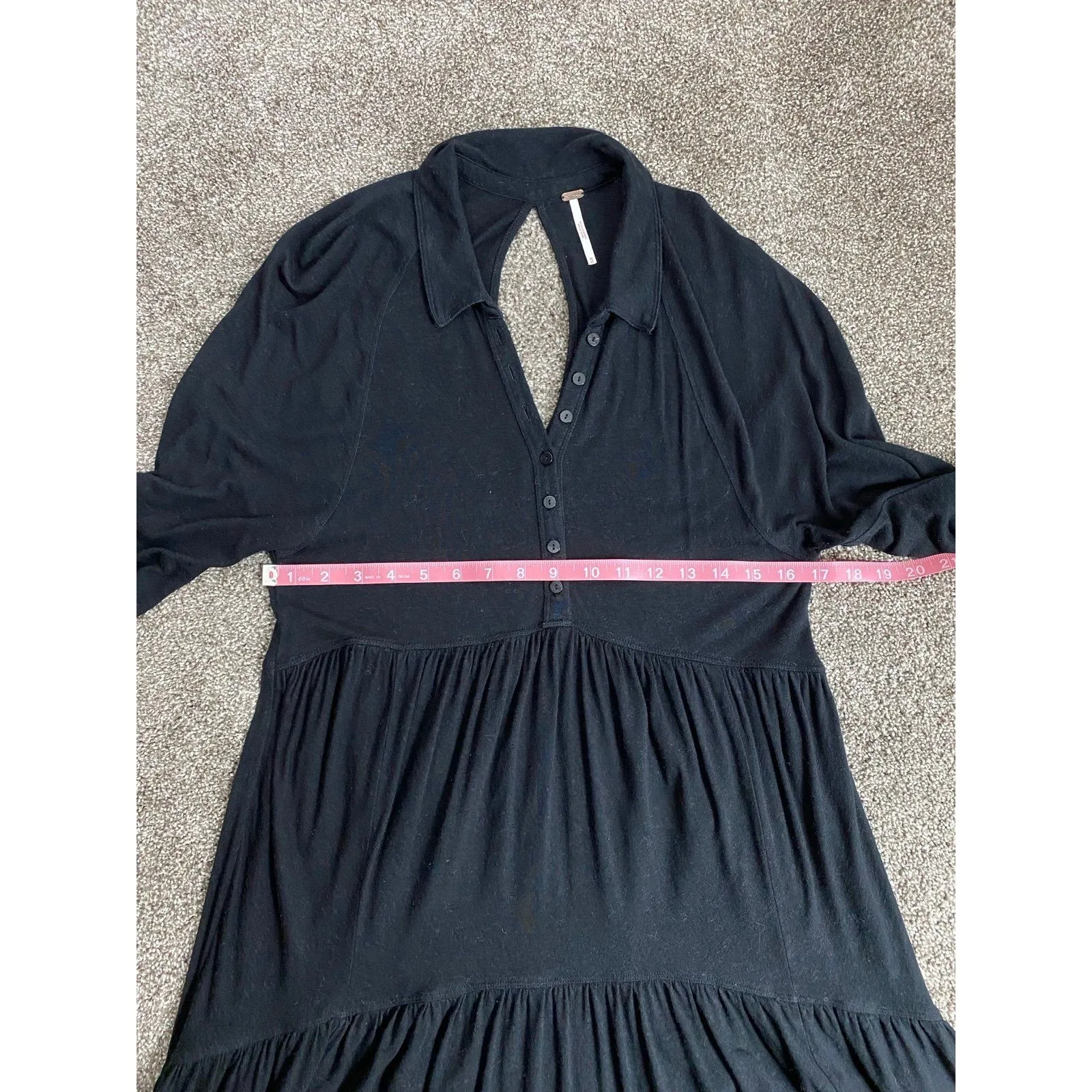 Free People Black Button Front Tiered Mini Dress Women’s Size M - Image 4