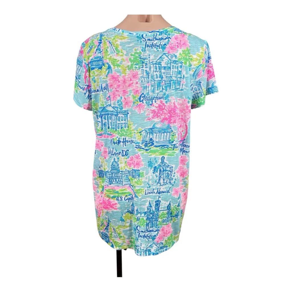 LILLY PULITZER Etta short sleeve tee shirt top D.C national mall print L - Image 4