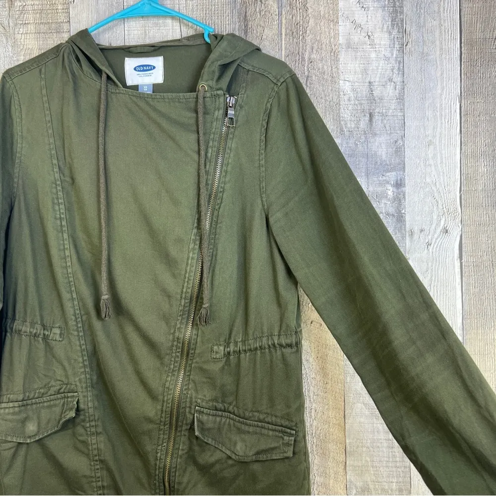 Old Navy Spring Parka Pine Needles Drawstring Hooded Jacket w/Slant Zipper - Image 6