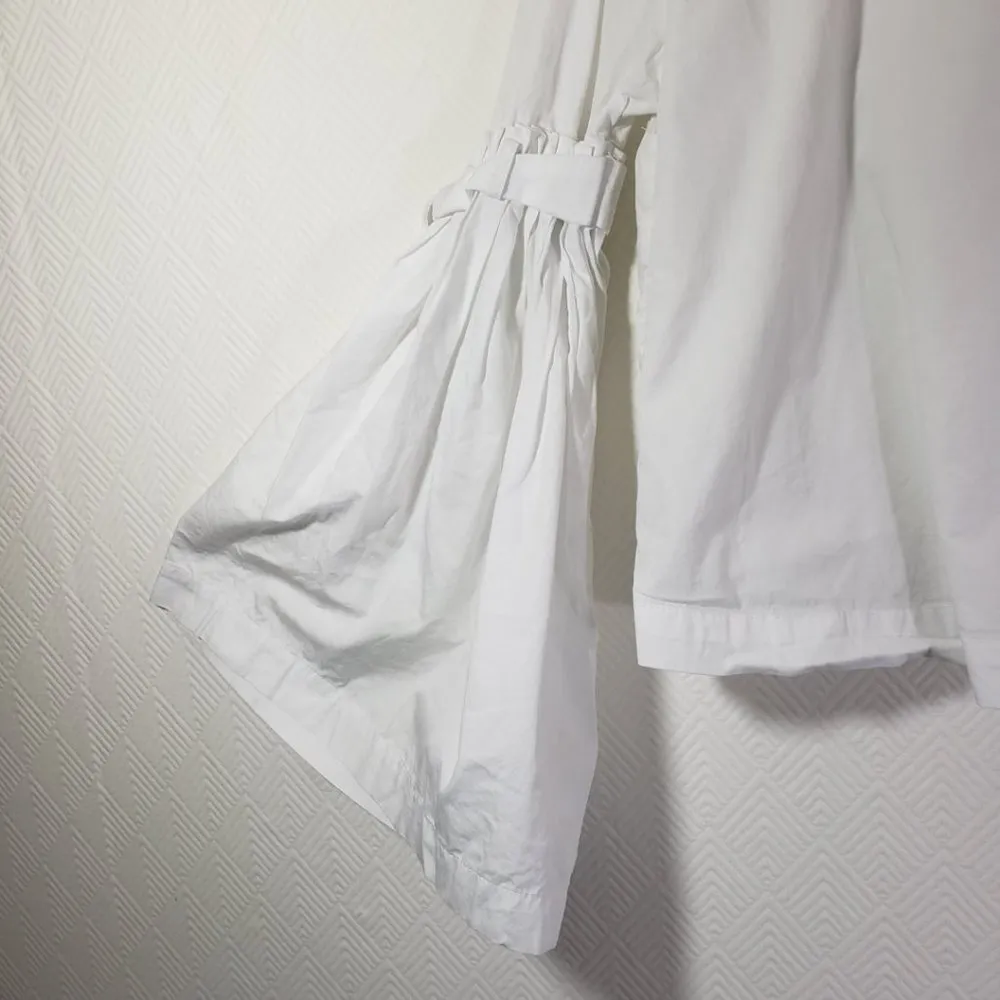 FREE PEOPLE XS White Blouse Bell Sleeves Button-Back Split Back - Image 11