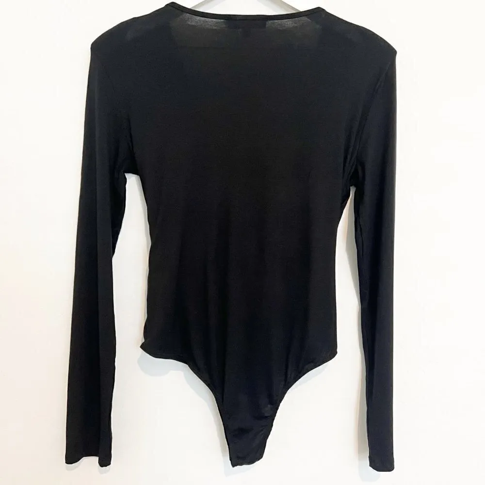 Lulus Fashion Force V-Neck Crossover Bodysuit in Black Stretch Chic Edgy Size XL - Image 8