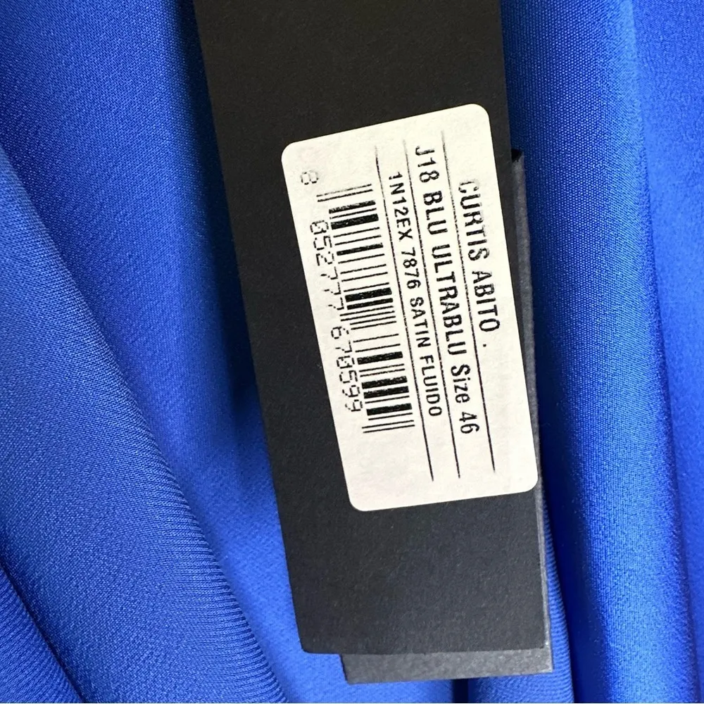 NWT Pinko Curtis Abito Ultra Blue Satin Flowy High Low Formal Midi Dress Size 10 - Image 9