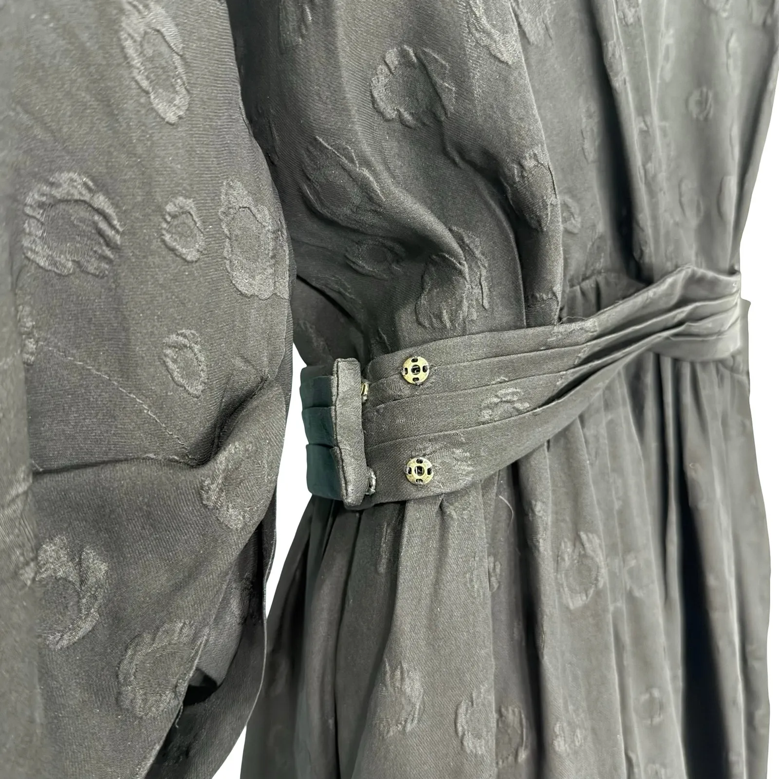 & Other Stories Black Burnout Silk Bracelet Sleeve Belted Midi Dress sz 36 / S - Image 16