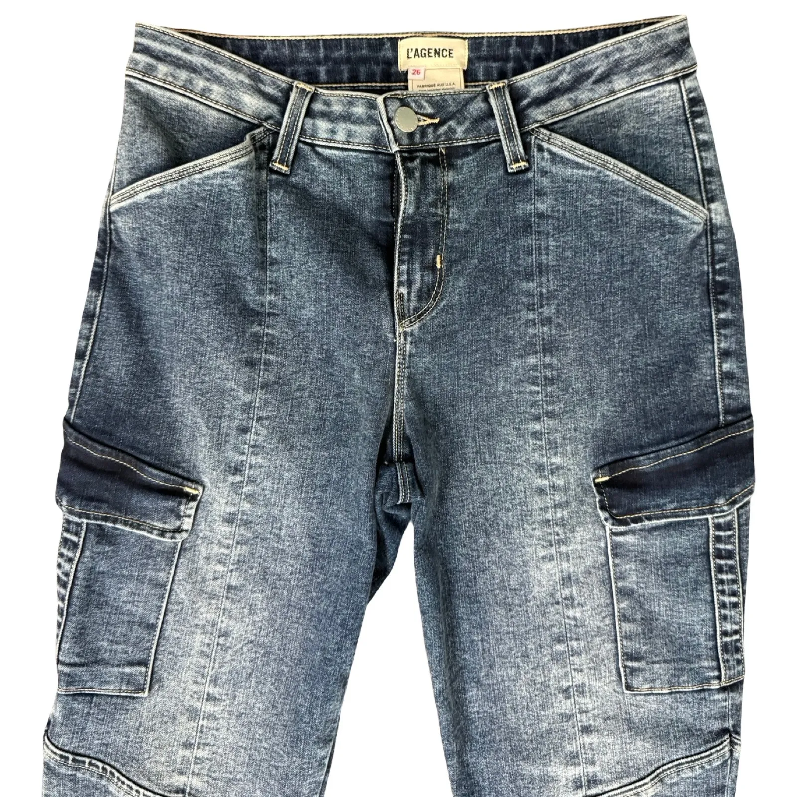 L'Agence Patton Medium Wash Mid Rise Skinny Cargo Denim Jeans size 26 Utility - Image 9
