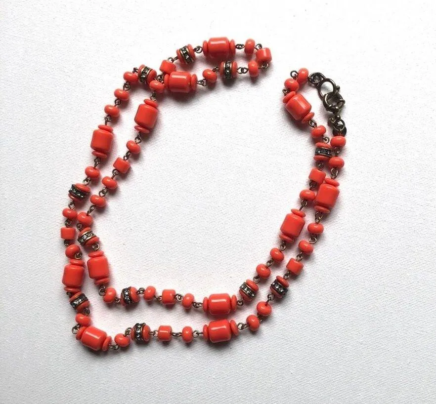 J.Crew Factory Orange Beaded Women's Fashion Statement Necklace - Image 2