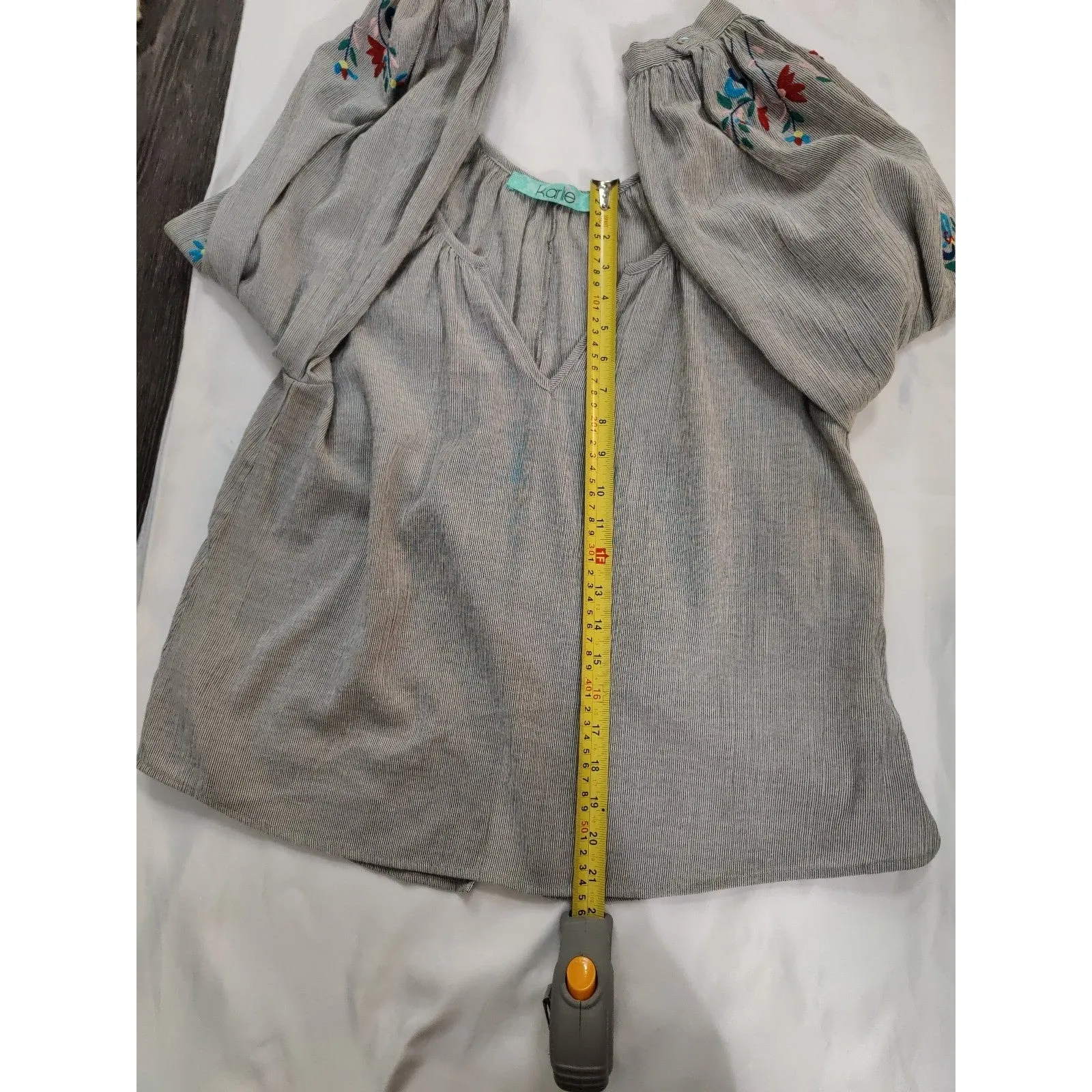 Karlie Embroidered Sleeve V-Neck Peasant Blouse Balloon Sleeve Top M Boho Retro - Image 6