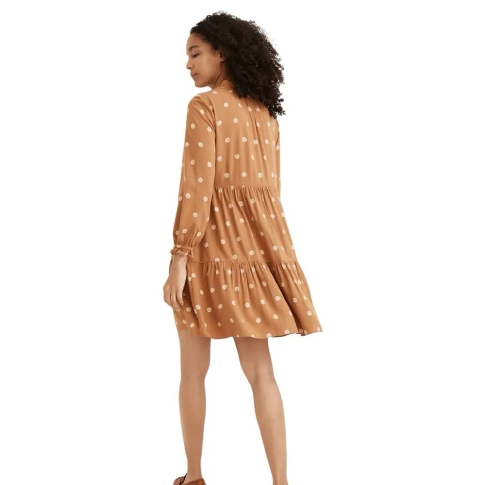Madewell Women Small Tie-Neck Tiered Mini Dress in Bloom Dot Brown & White Flowy - Image 3