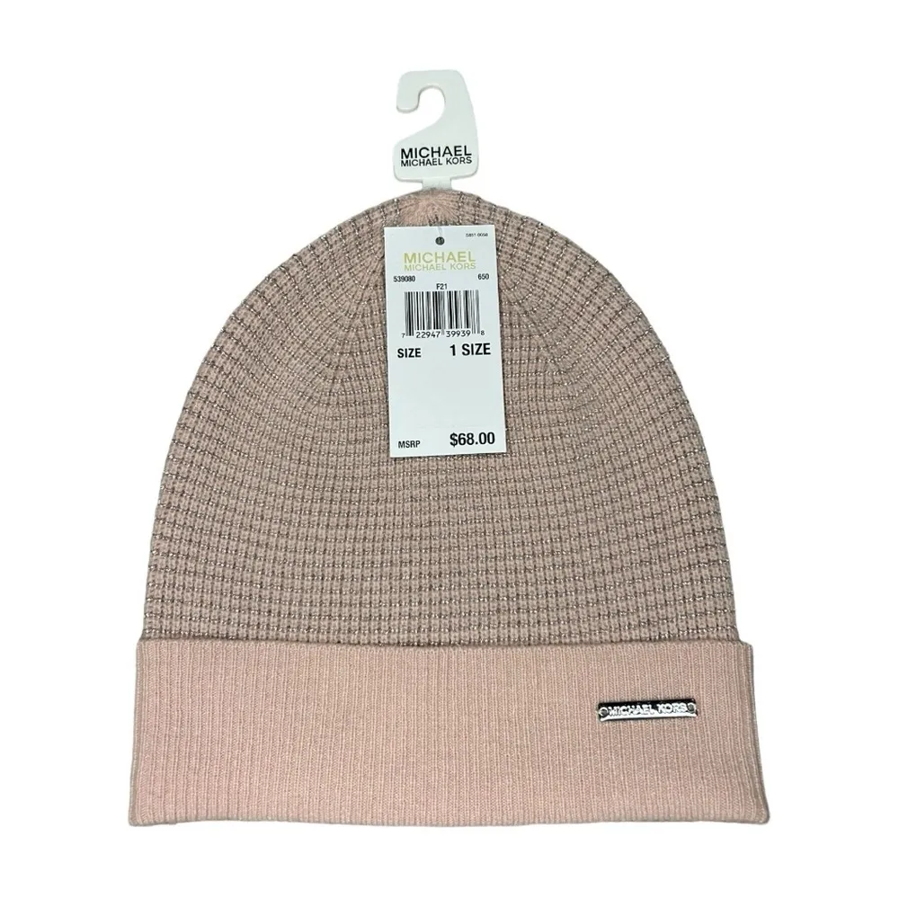 Michael Kors Pink & Silver Knit Beanie Hat NWT - Image 4