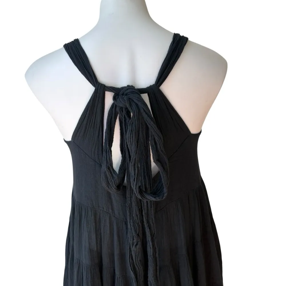 Greek Archaic Kori Black Cotton Gauze Tiered Flowy Maxi Halter Dress, Sz XS - Image 8