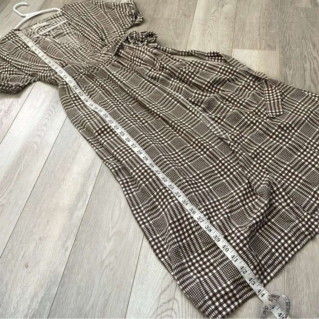 Urban Outfitters Dress plaid gingham wrap midi gabrielle womens Brown (xsmall) - Image 7