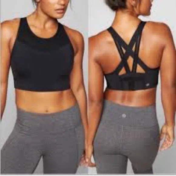 Athleta Sports Bra Medium Impact Crisscross Strappy Back Workout Top Teal - Image 2
