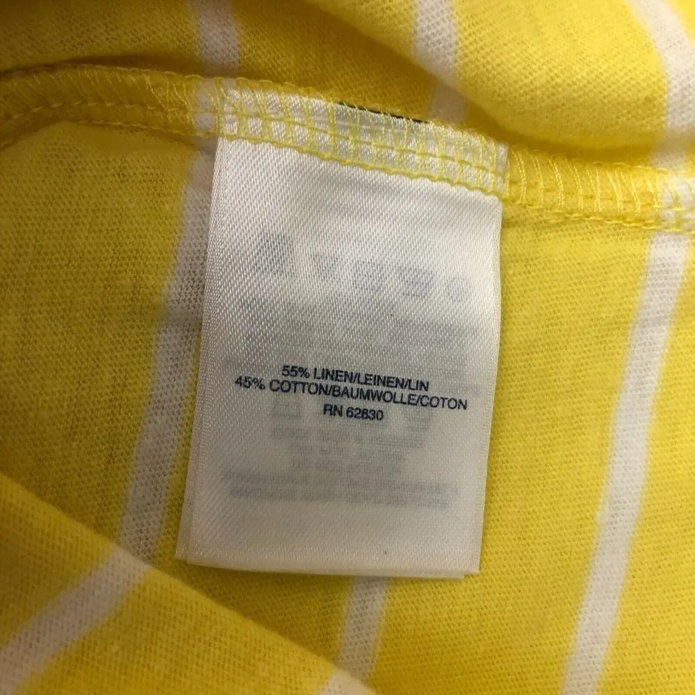 Lands End Womens Polo Shirt Linen Cotton Blend Knit Striped Yellow White 1X - Image 4