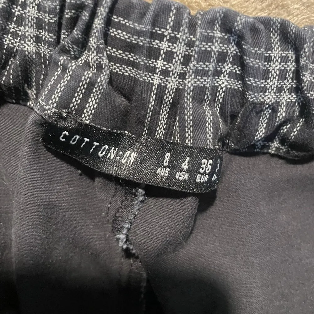 Cotton:On Pants Womens 4 Plaid Flat Front Tapered Trousers Academia Gray Black - Image 2