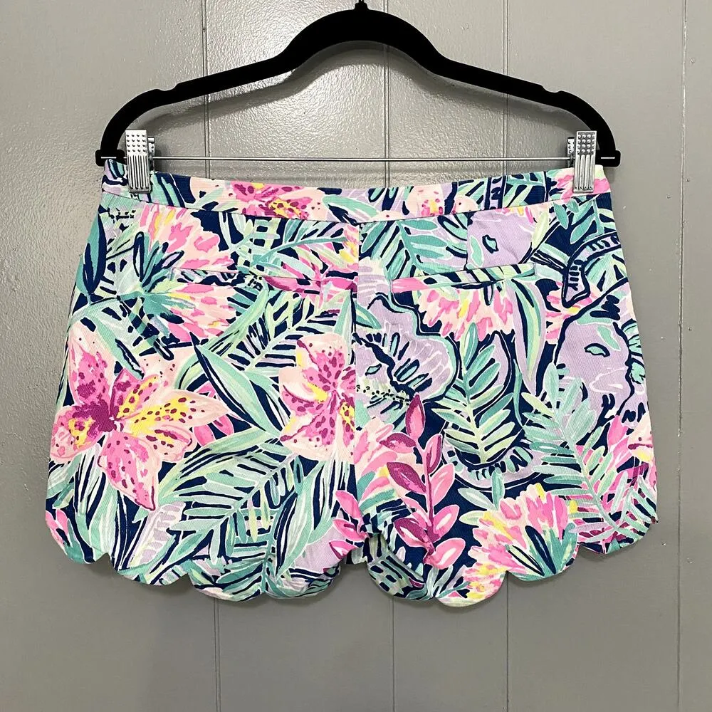 Lilly Pulitzer Blue Tropical Slathouse Soiree Scallop Preppy Magnolia Shorts 2 - Image 2