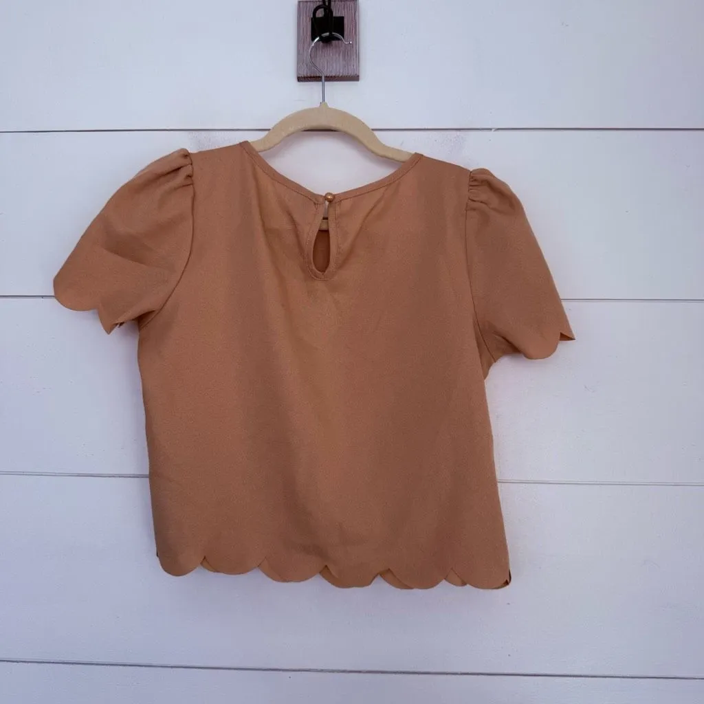 SHEIN Women’s Small Scalloped Crop Top Peach Color - Image 2