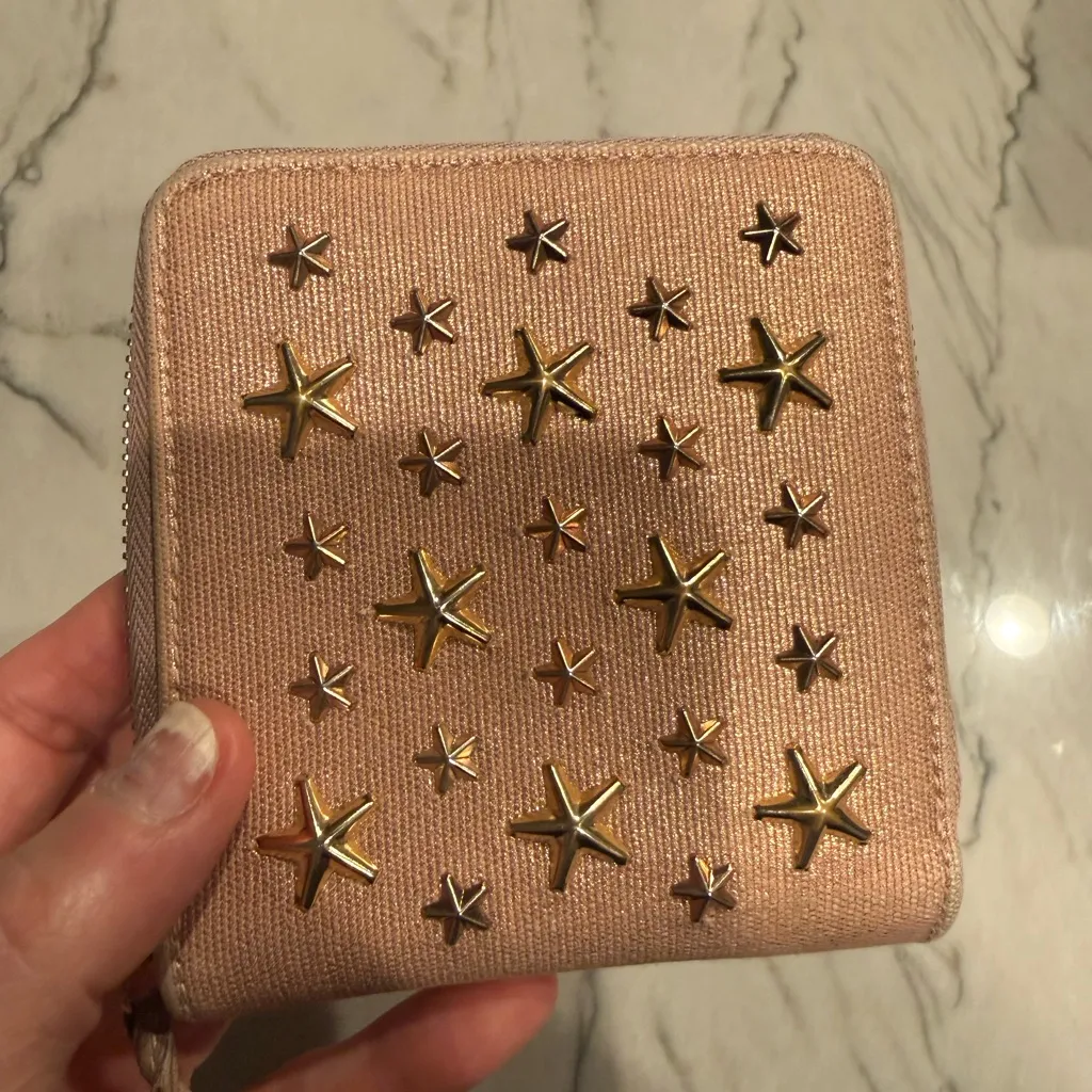 Jimmy Choo Star Studded Canvas Zippy Bifold Wallet
Pink - Image 9