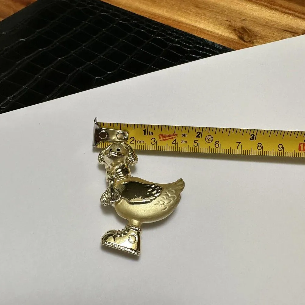 Signed AJC Gold Tone Duck Bird In Tennis Shoes & Scarf Brooch Pin - Image 5