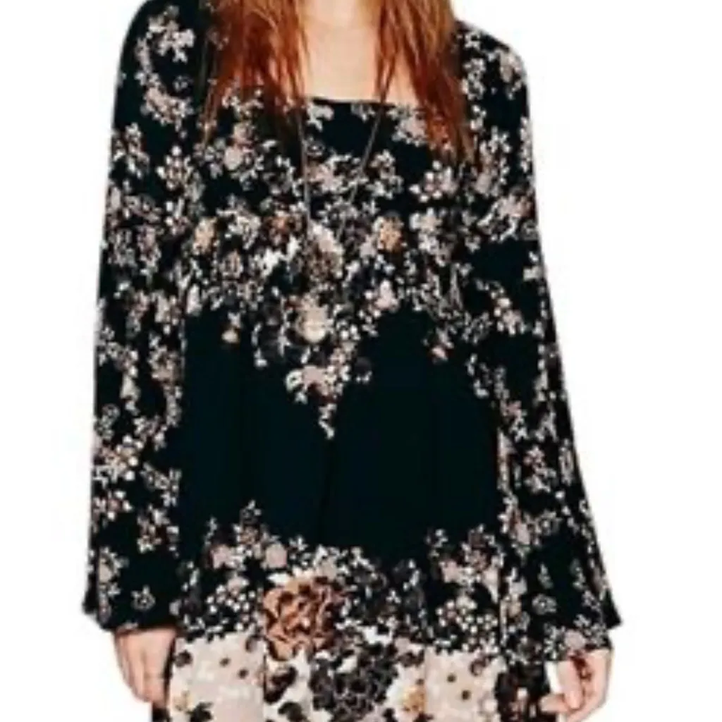 Free People Floral Long Sleeve mini Dress boho flowy size Medium - Image 3