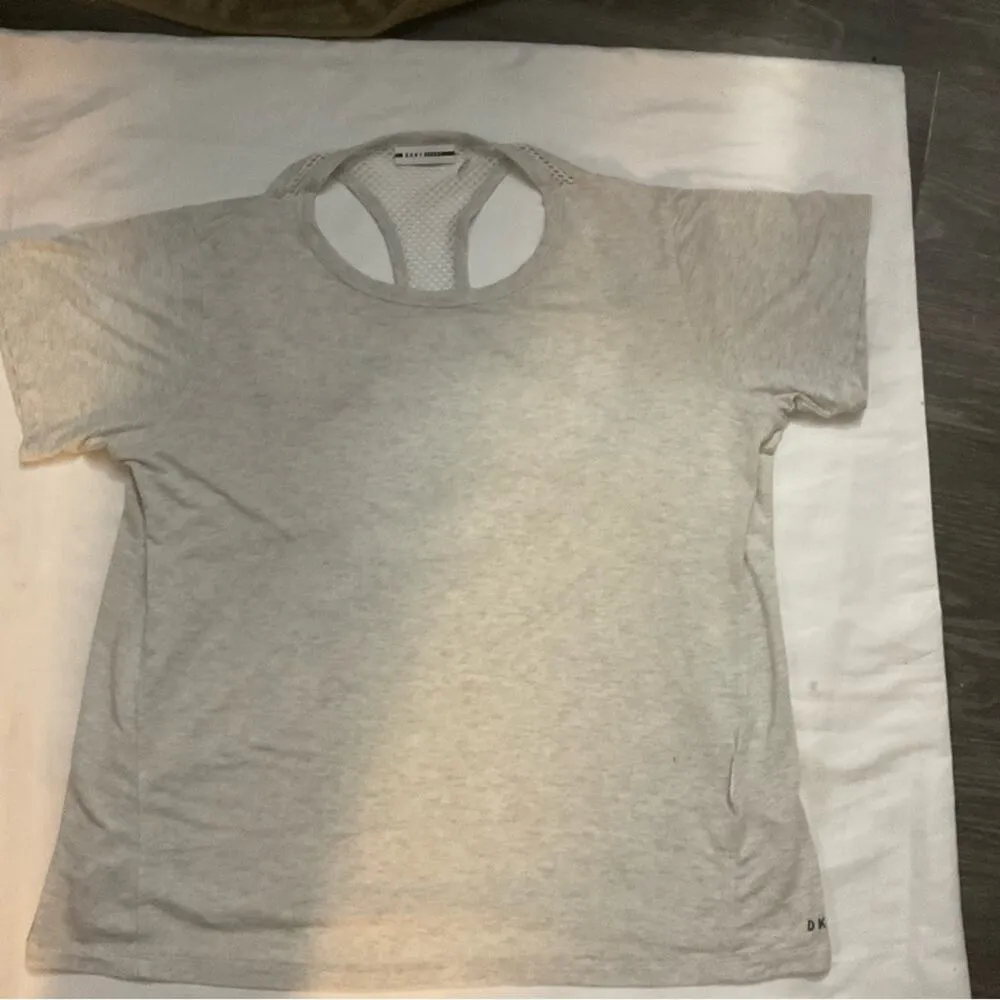 DKNY Gray Sport Shirt with Netted Back Detail L Sportswear Athleisure Sporty - Image 3