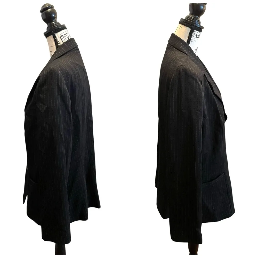 Lily & Taylor Suit Blazer Jacket Black Pinstripe Size 16 Vintage Modesty Panel - Image 3