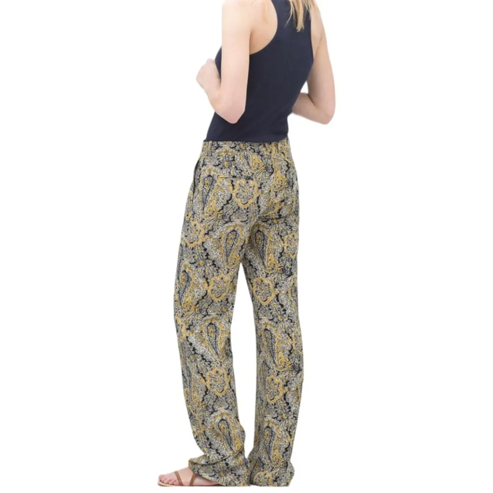 Woman Yellow Paisley Print Straight Leg Trousers - Image 2