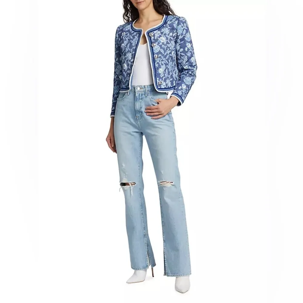 10 Crosby Derek Lam Aster Quilted‎ Jacket 10 Blue Floral Crochet Coastal Prep - Image 11
