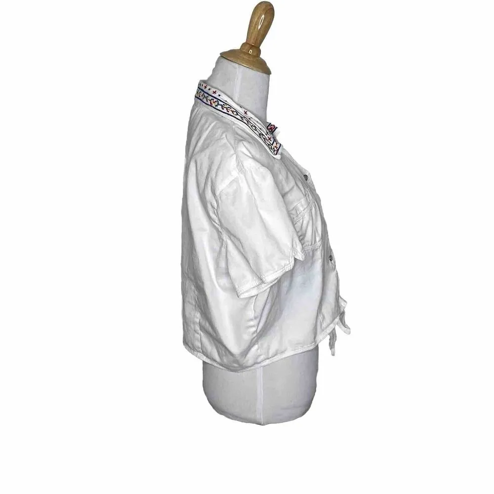 Rhythm Blue Western Embroidered Button Front White Crop Tie  Cowgirl Rodeo Sz L - Image 6