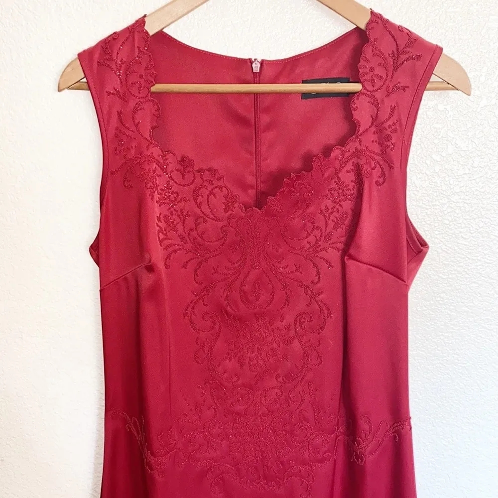 CDC Red Floral Midi Tank Sweetheart Neck Dress Size 8 - Image 2