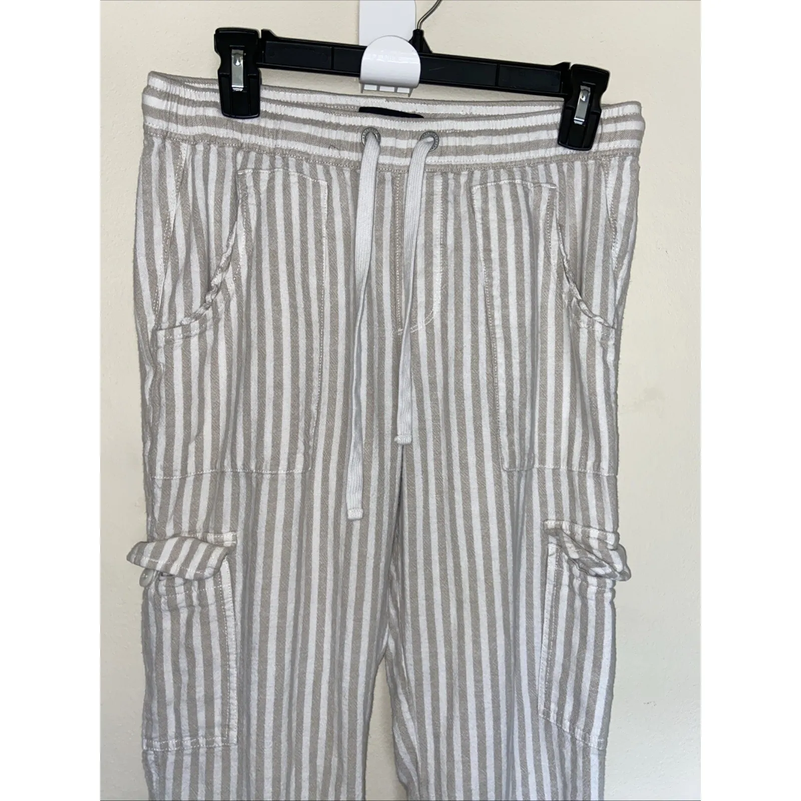 Sanctuary x Anthropologie‎ Linen Rayon Striped Cropped Cargo Pants Womens Small Tan - Image 3