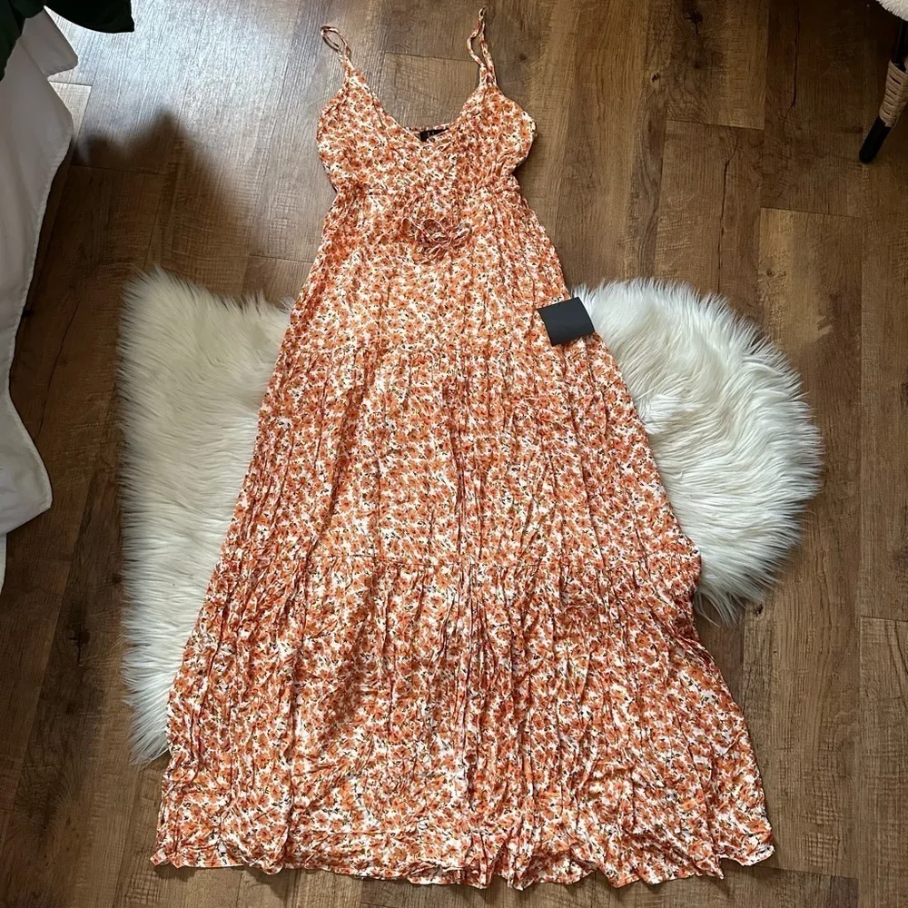 LULU’S Forever Blooming Orange Floral Print Tiered Maxi Dress - Image 5