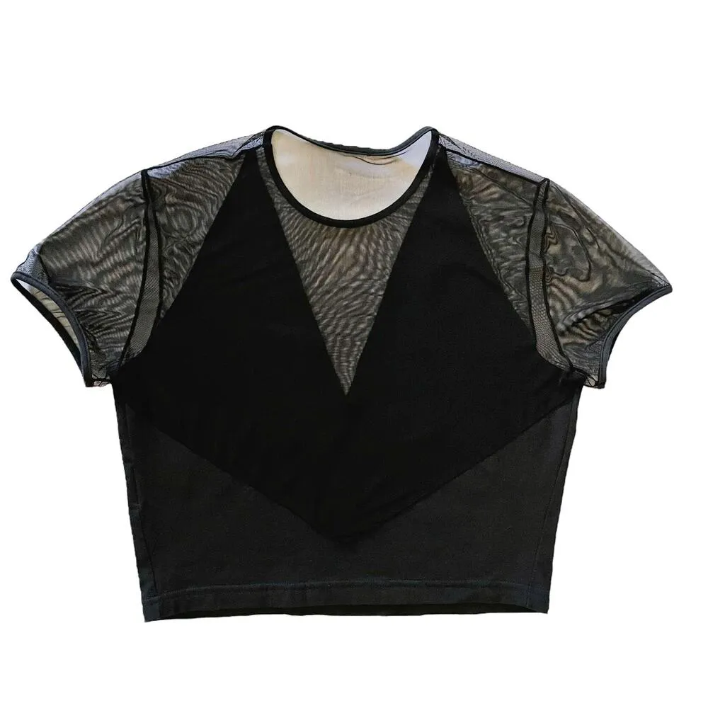 Vintage Black Jersey Sheer Mesh Crop Top - Made in Italy Size S/M - Image 4